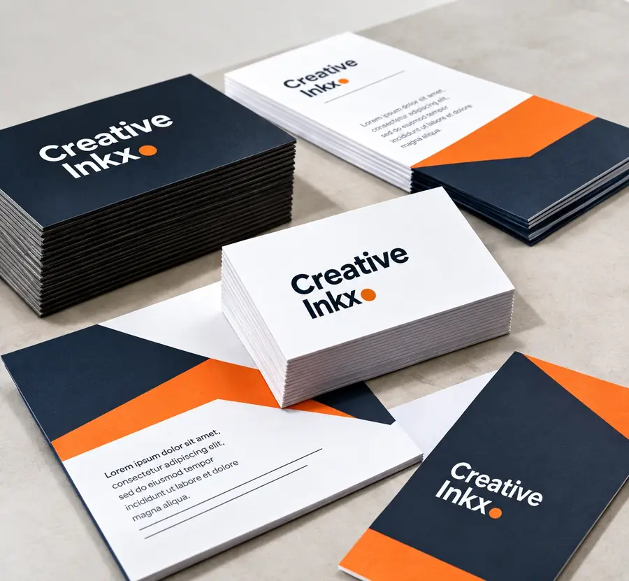 Coordinated navy and orange business cards and stationery